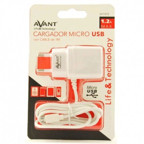 CARGADOR MICRO USB BLANCO PARA MOVIL / SMARTPHONE / TABLET AVANT